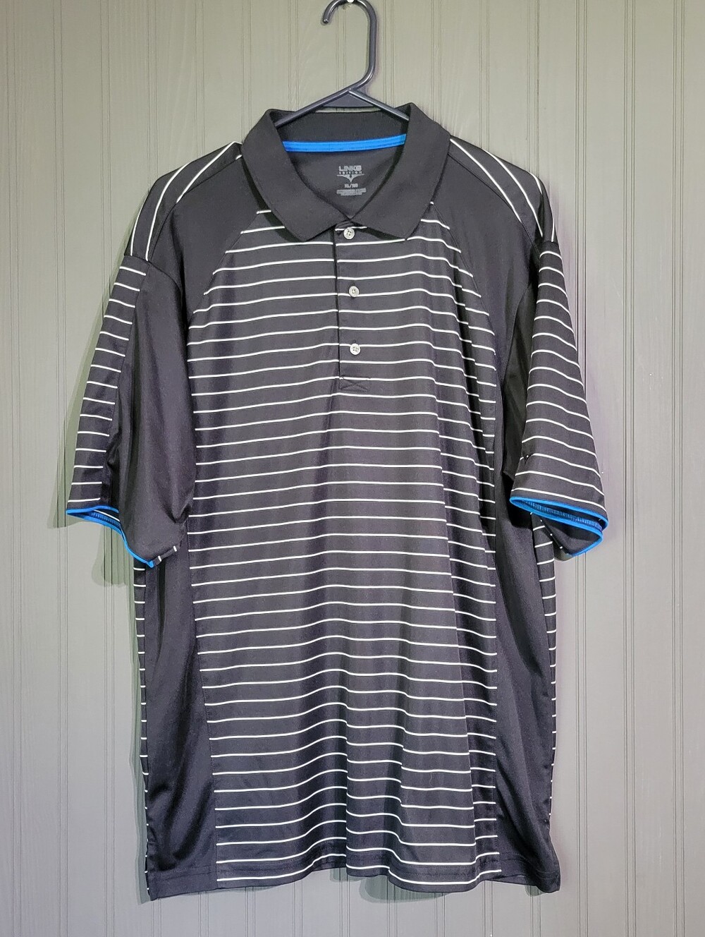 Links Edition Short Sleeve Golf Polo Shirt Wicking Striped Black Men's XL